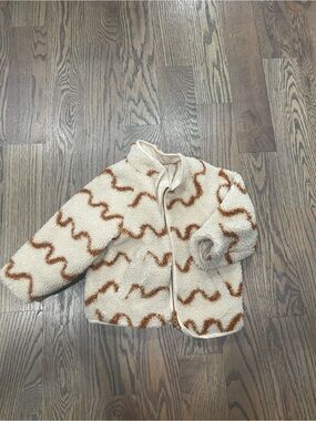 Zara Cream Sherpa Jacket with Brown Trim